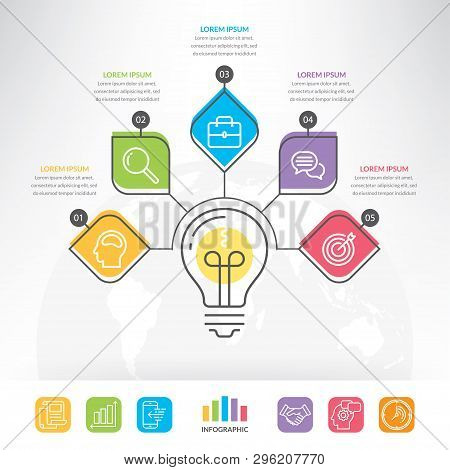 Business Info-graphic For Graphs, Charts, Diagrams. Vector Idea Light Bulb Circle Info-graphic Templ