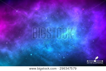 Space Background With Stardust And Shining Stars. Realistic Colorful Cosmos With Nebula And Milky Wa