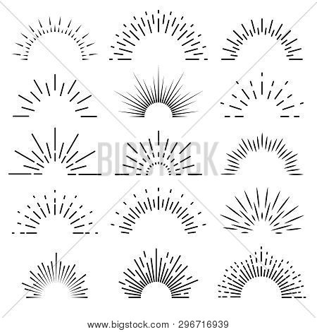 Retro Sunburst. Sunrise Rays Light Burst Line Shine Sunshine Sunbeam Vintage Border Spark Firework S