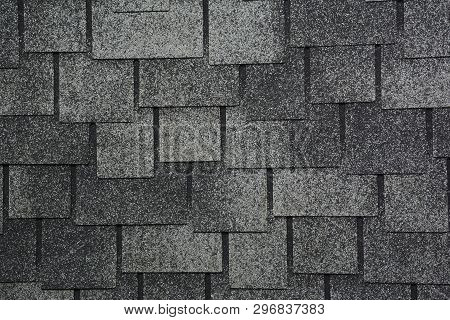 Asphalt Shingles Photo. Close Up View On Asphalt Roofing Shingles Background. Roof Shingles - Roofin