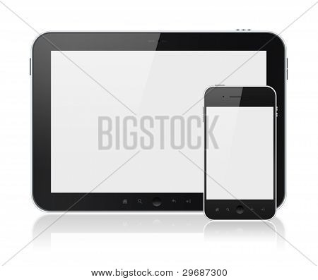 Digital Tablet PC con Mobile Smart Phone isolato