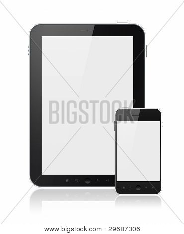 Digital Tablet PC con Mobile Smart Phone isolato