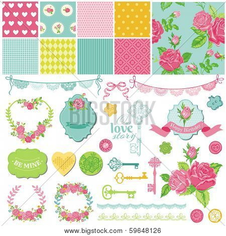 Scrapbook Design Elements - Floral Shabby Chic Theme - in vector