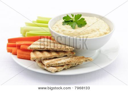 Hummus With Pita Bread And Vegetables