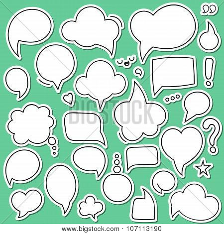 Set of isolated sticker bubbles dialogues. Thought bubble