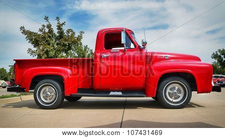 Red 1955 Ford F-100 Pickup Truck