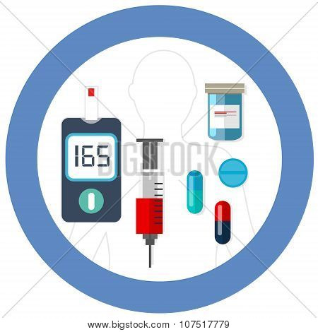 world diabetes day blue circle symbol with icon vector blood glucose test insulin drug pharmacy heal