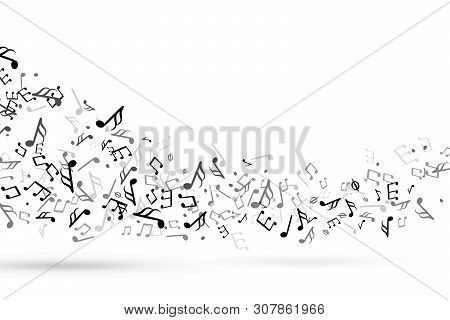 Music Notes Swirl. Wave With Notes Musical Stave Key Harmony, Symphony Melody Flowing Music Staff Tr