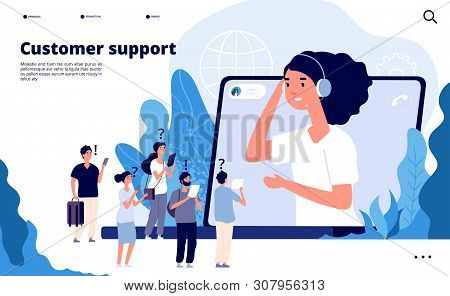 Customer Support Concept. Professionals Help Client With Smartphone. Telemarketing Communications Ve