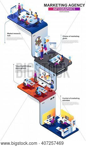 Marketing Agency Modern Isometric Infographics. 3d Isometry Graphic Design With Marketing Research T