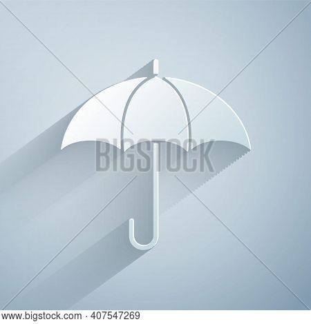 Paper Cut Umbrella Icon Isolated On Grey Background. Insurance Concept. Waterproof Icon. Protection,