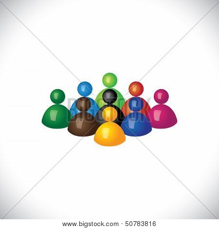 Colorful 3D Group Of Diverse & United People Icons Or Signs - Vector Graphic