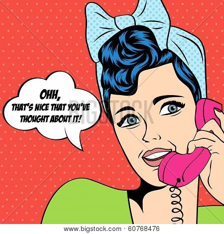 Woman Chatting On The Phone, Pop Art Illustration