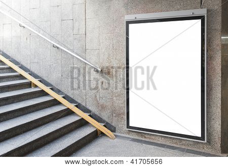 Blank billboard or poster located in underground hall