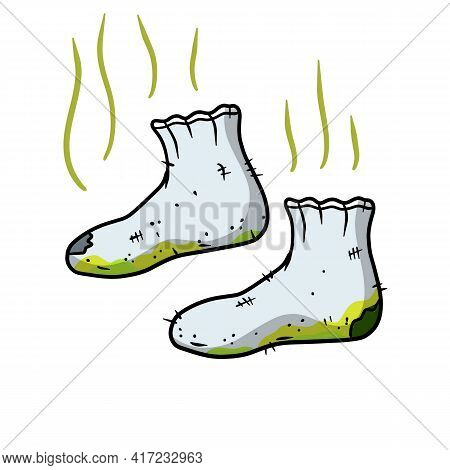 Dirty Sock. Smelly Feet. Sloppy Clothes. Stinky Toe. Grey Object For Washing. Cartoon Flat Illustrat