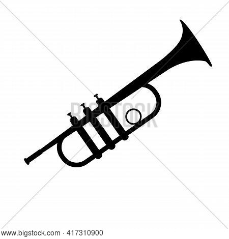 Trumpet Icon On White Background. Flat Style. Trumpet Silhouette Sign. Trumpet Wind Musical Instrume