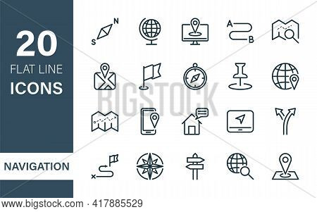 Navigation And Map Line Icons. Navigation, Road Location, Destination Line Icons. Map, Pointer, Pin,