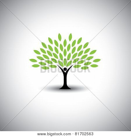 People Embracing Tree Or Nature - Eco Lifestyle Concept Vector