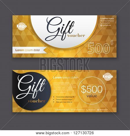 Gift Voucher Template With Gold Pattern, Gift Certificate. Background Design Gift Coupon, Voucher, C