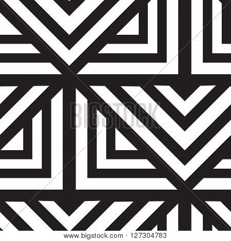 Vector geometric seamless pattern. Repeating abstract lines pattern in black and white. Classical triangle flat texture, pattern design 80s style