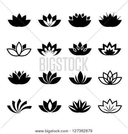 Lotus flower icons set. Vector lotus flowers signs or plant lotus blossom symbols