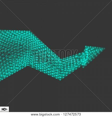 Arrow with Connected Lines and Dots. Glowing Grid. Connection Structure. Wireframe Vector Illustration.