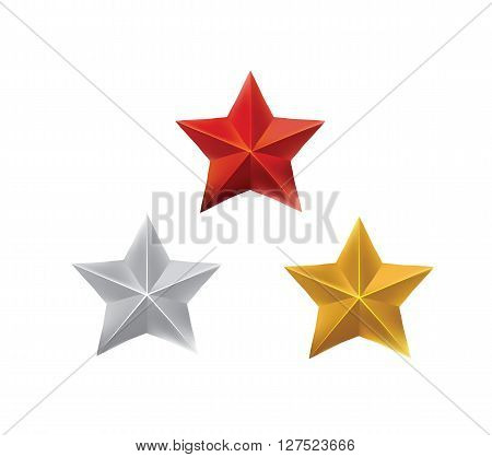 Star set, Red star, silver star, golden star, war hero reward, vector eps10 illustration isolated on white background