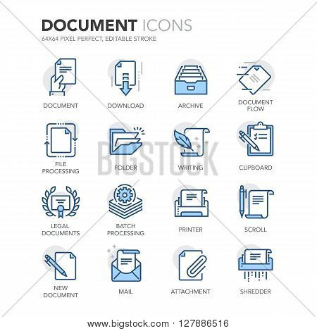 Simple Set of Document Related Color Vector Line Icons. Contains such Icons as Batch Processing, Legal Documents, Clipboard, Download, Document Flow and more. Editable Stroke. 64x64 Pixel Perfect.