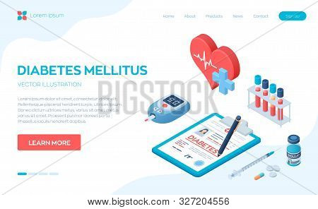 Medical Diagnosis - Diabetes. Diabetes Mellitus Type 2 And Insulin Production Concept. Blood Glucose