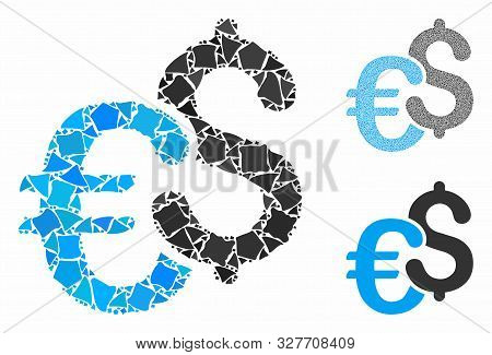 Dollar And Euro Symbols Mosaic Of Abrupt Elements In Various Sizes And Color Tones, Based On Dollar 