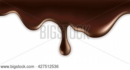 Melted Milk Chocolate Drip Wave. Flowing Hot Liquid Chocolate With Splash Drop, Smooth Creamy Textur