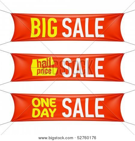 Big, half price and one day sale banners. Vector.