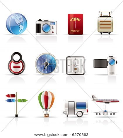 Realistic, Vacation, Holiday and Travel Icons