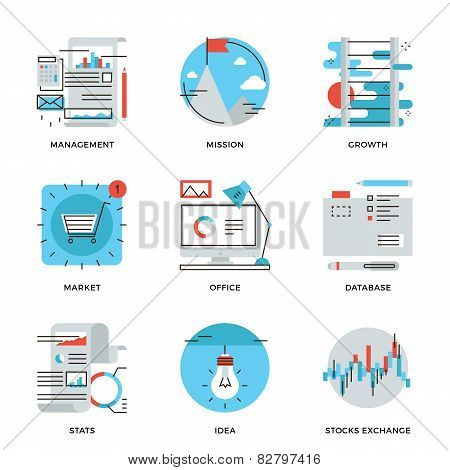 Modern Business Management Line Icons Set