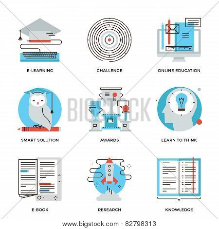 E-learning And Find Solution Line Icons Set