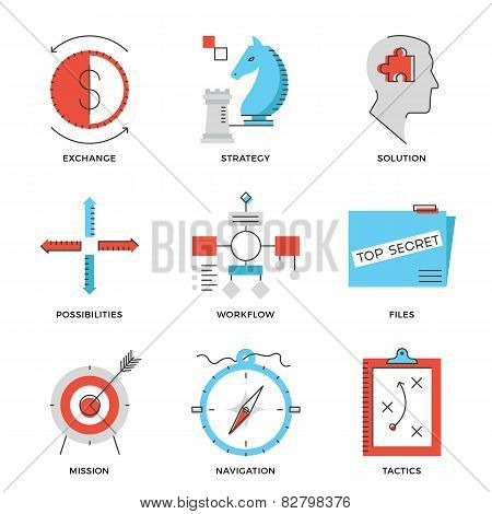 Strategy And Tactics Line Icons Set