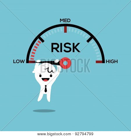 Business Man Hanging On Needle Speed Gauge Risk Management Conceptual Illustration