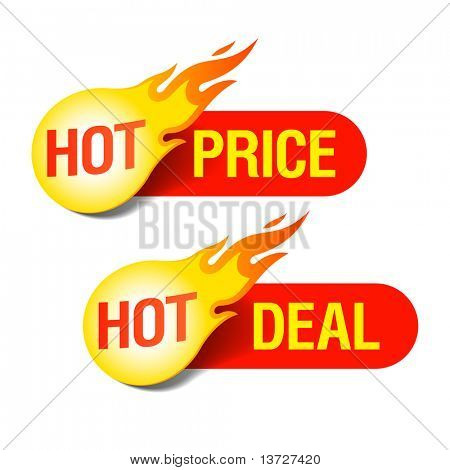 Hot tag prezzo e Hot Deal. Vector.