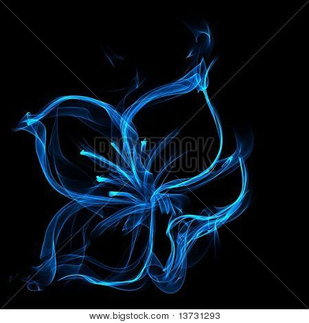 perfect blue fire flower on black background