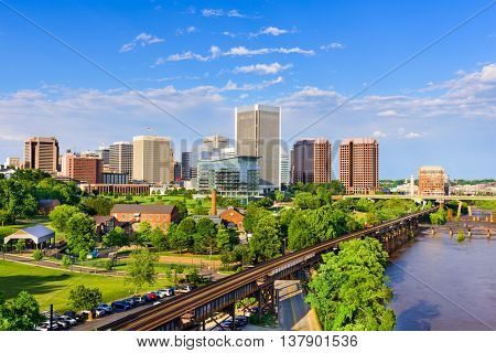 Richmond, Virginia, USA downtown skyline on the James River.