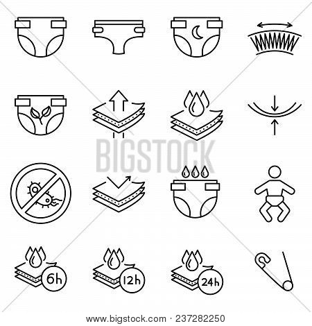 Simple Set Of Diaper Related Vector Line Icons. Contains Such Icons As Infant, Newborn, Maternity, P