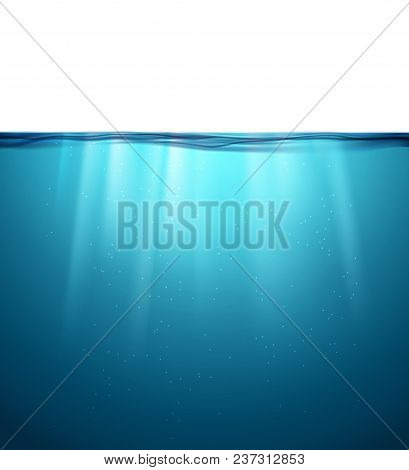 Underwater Ocean Surface. Blue Water Background. Clean Nature Sea Underwater Backdrop.