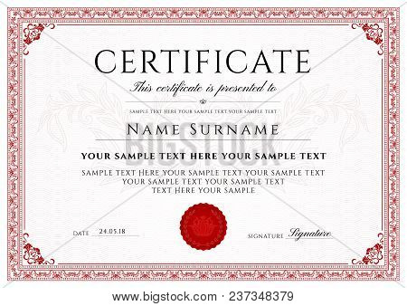 Certificate, Diploma Of Completion (design Template, White Background) With Frame, Border, Light Gui