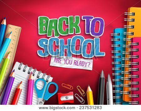 Back To School Vector Design With Education Elements, School Supplies And Colorful Paper Cut Back To