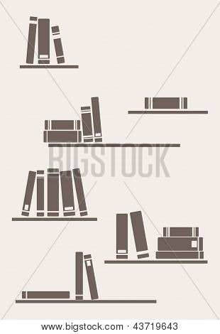 Libri sullo scaffale - illustrazione vettoriale semplicemente retrò. Oggetti vintage per le decorazioni, sfondo.