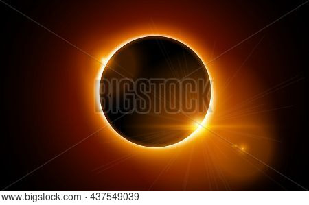 Solar Eclipse Vector Total Sun Background. Moon Eclipse Glow In Space. Solar Planet Circle