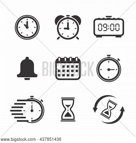 Timeline And Clock Icon, Time And Clock Vector Linear Icons Set. Time Management. Timer, Speed, Alar