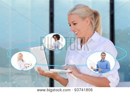 International Business And Internet Concept - Young Business Woman And Her Business Partners