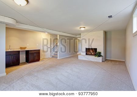 New Living Room With  Carpet And Fire Place.