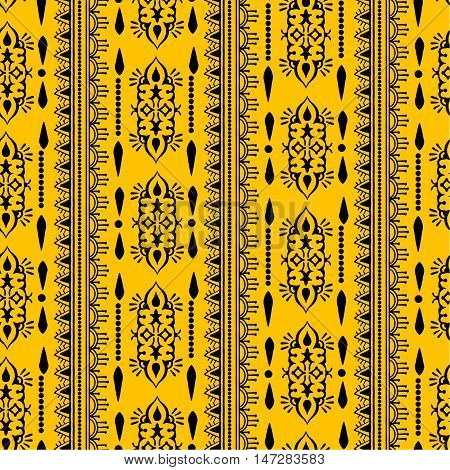 ethnic black seamless pattern tribal on a yellow background